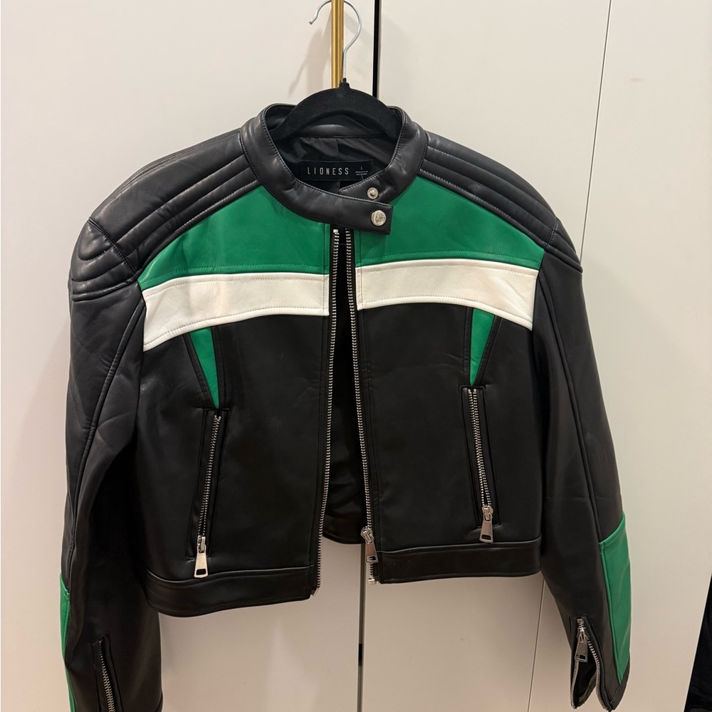 Lioness Black and Green Leather Jacket